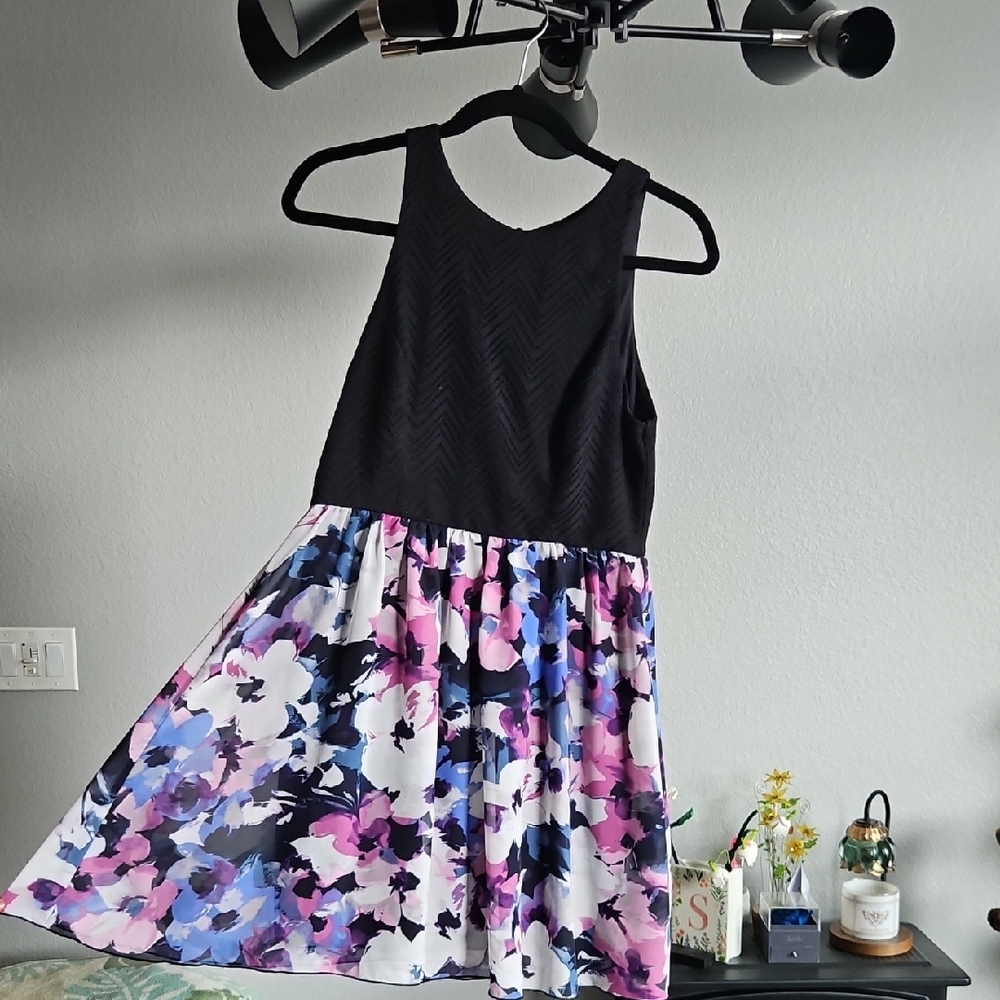 Floral Sleeveless Kids Dress - Black and Multicolor